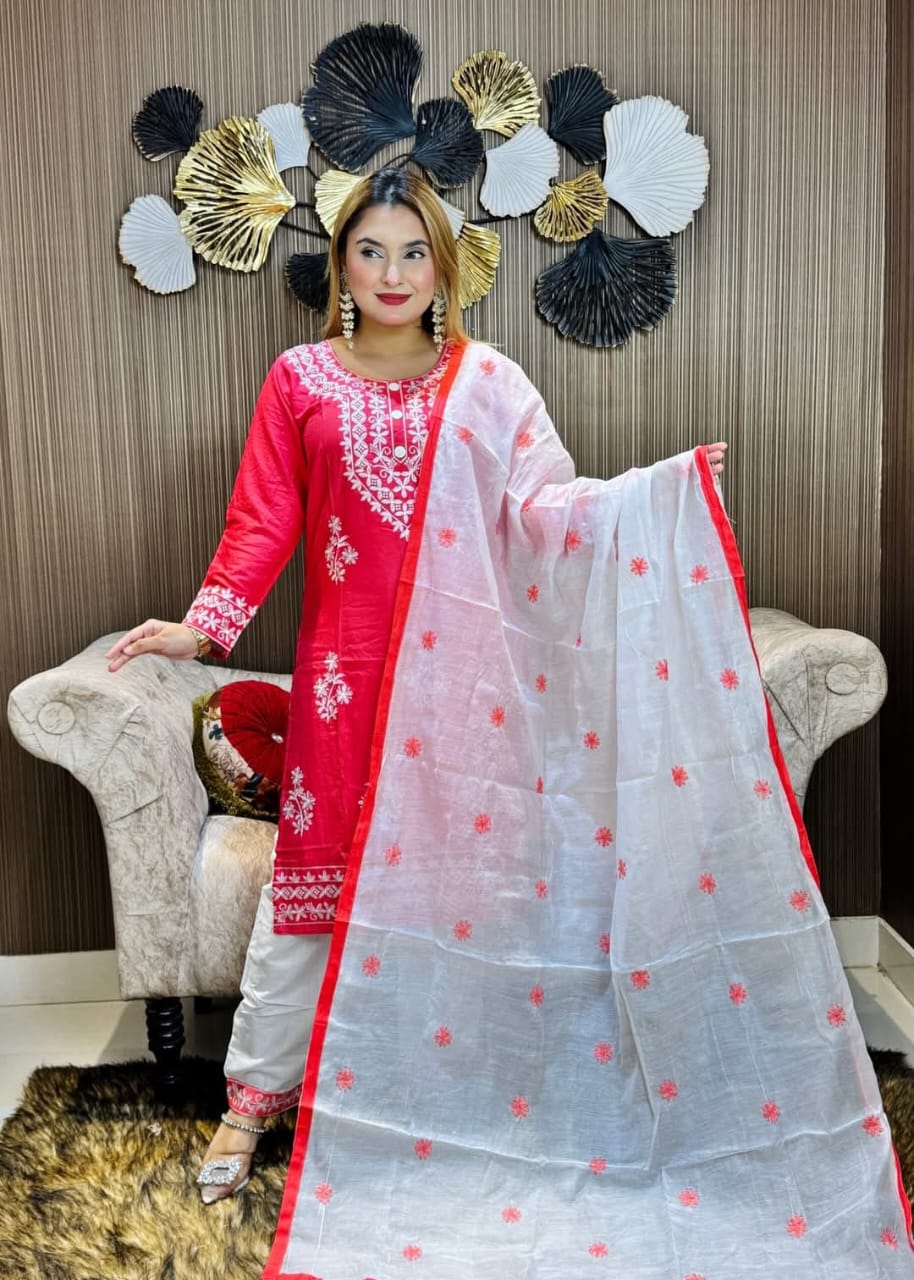 Embroidery Cotton Three Piece